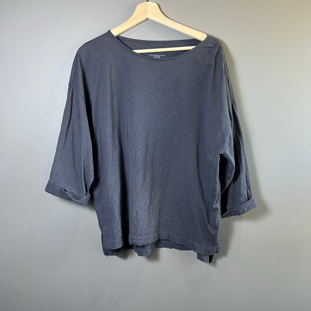 Pure Jill Organically Grown Cotton Perfectly Relaxed Blue Top Size Medium Petite